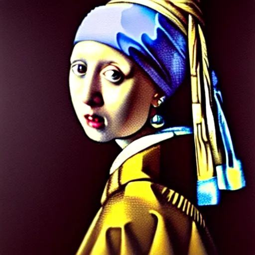 Prompt: Girl With a Pearl Earring surrealistic painting by Dalí