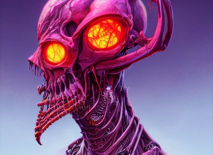 Prompt: A psychedelic portrait of omin dran skeletal mind flayer psion , vibrant color scheme, highly detailed, in the style of romanticism, cinematic, artstation, Moebius, Greg rutkowski