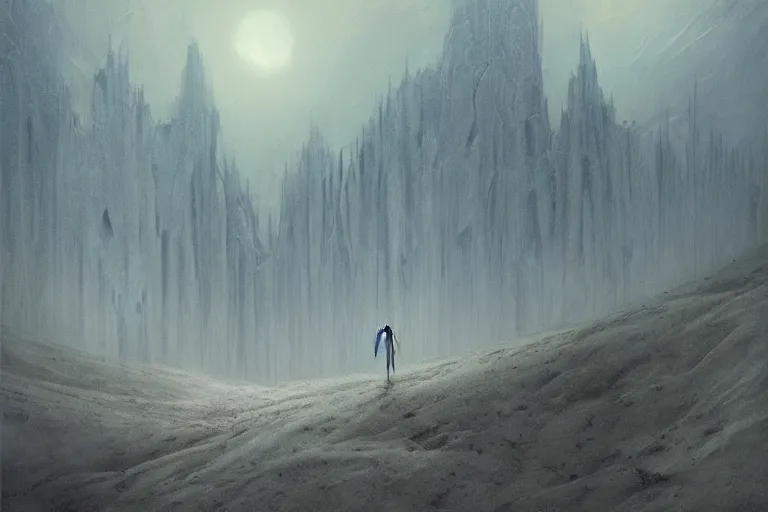 Image similar to prophecy, moody, amazing concept painting, art station, by Jessica Rossier and HR giger and Beksinski, the middle of a valley; it was full of bones, bones that were very dry, there was a noise, a rattling sound, and the bones came together, bone to bone , I looked, and tendons and flesh appeared on them and skin covered them, but there was no breath in them and breath entered them, they came to life and stood up on their feet a vast army