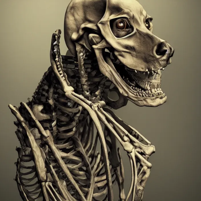 Image similar to doberman, skeleton. intricate abstract. intricate artwork. by Tooth Wu, wlop, beeple, dan mumford. octane render, trending on artstation, greg rutkowski, very coherent symmetrical artwork. cinematic, hyper realism, high detail, octane render, 8k, iridescent accents, deep blacks