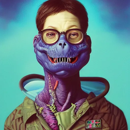 Image similar to Lofi vaporwave portrait dinosaur, Pixar style, Tristan Eaton, Stanley Artgerm, Tom Bagshaw