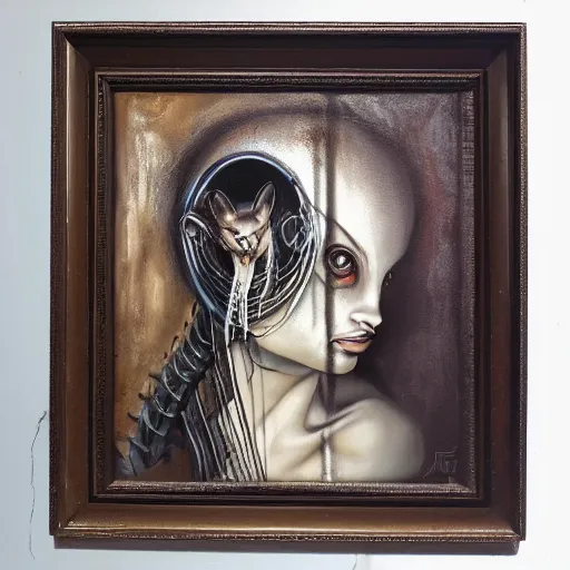 Image similar to foxgirl , oil painting by Giger