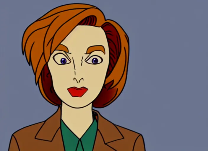 Prompt: an animation cel of dana scully, in the style of netflix animation