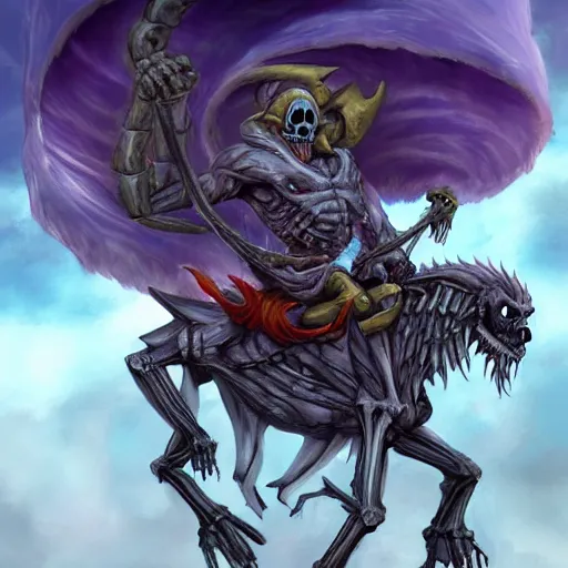 skeletor riding on a skeleton beast, trending on | Stable Diffusion ...