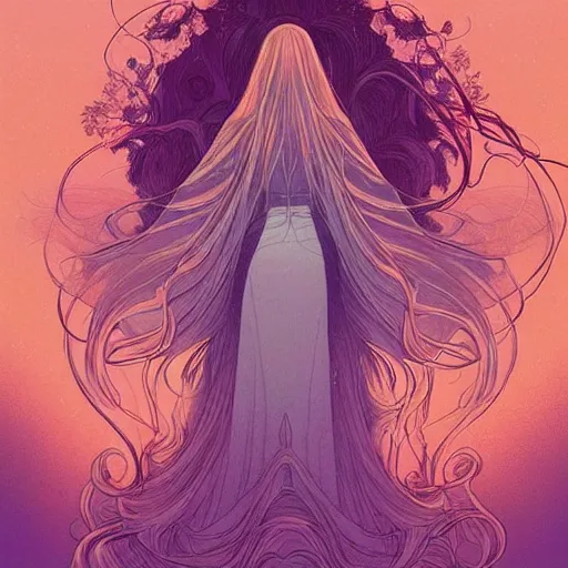 Image similar to princess of light, style of moebius, james jean, long glowing ethereal hair, cinematic, highly detailed, award winning