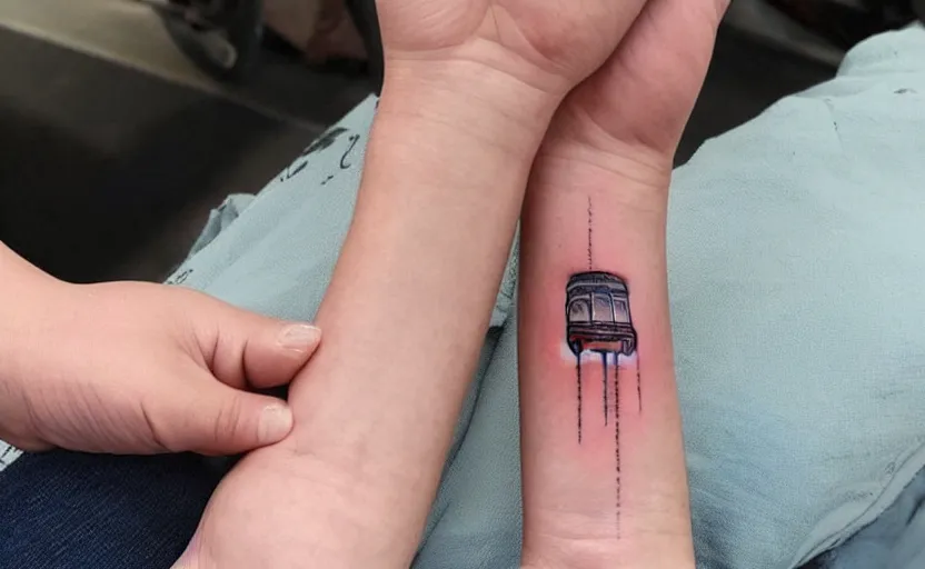 Image similar to handpoke tattoo of a tiny car