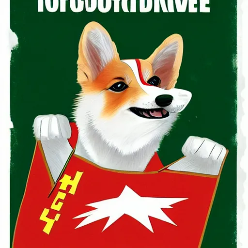 Image similar to corgi dog as communist dictator, soviet propaganda style