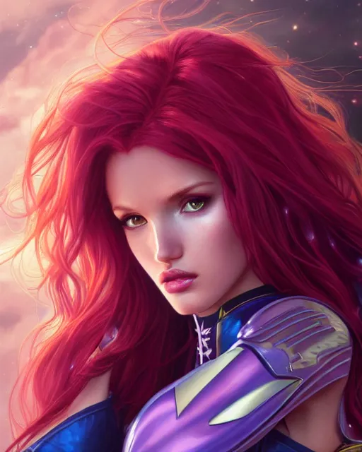 Image similar to ultra realistic illustration, bella thorne as starfire anime, intricate, elegant, highly detailed, digital painting, artstation, concept art, smooth, sharp focus, illustration, art by artgerm and greg rutkowski and alphonse mucha and wlop