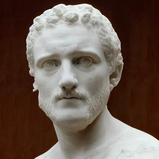 Prompt: ” marble bust of a man who figure out the meaning of life, [ facial expression, emotion, face, photoreal, ultra detail, intricate, masterpiece, dslr, museum ] ”