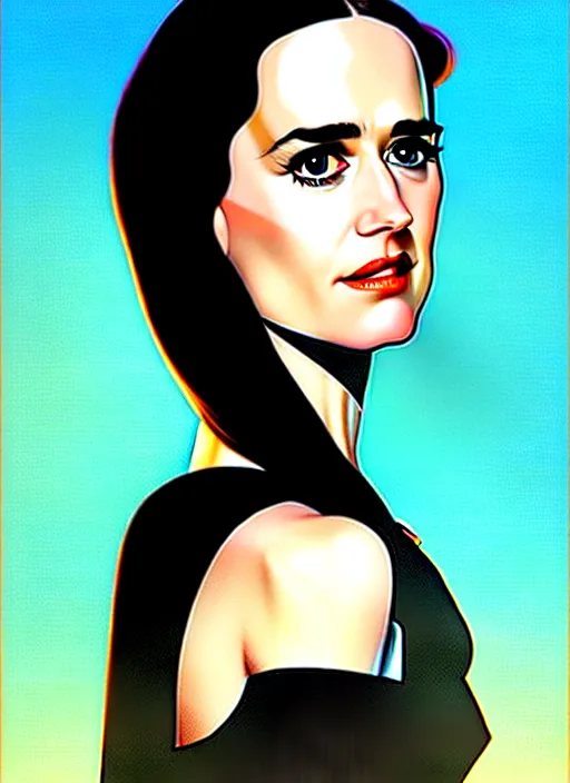 Image similar to detailed artwork by phil noto ; stylized painting of young jennifer connelly ; eva green ; young jennifer connelly from the rocketeer ; brush texture ; asymmetric composition ; paint texture ; trending on artstation ; gallery painting by phil noto, comic style