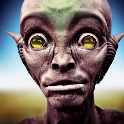 Image similar to an amazing award winning portrait photo of an alien on an unknown planet