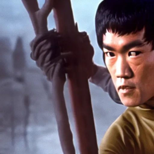 Image similar to bruce lee as luke skywalker in star wars episode 3, 8k resolution, full HD, cinematic lighting, award winning, anatomically correct