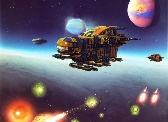 Image similar to starmaker, matte painting, chris foss