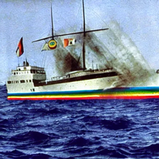 Image similar to the sinking of the rainbow warrior by the dastardly mustache twirling french