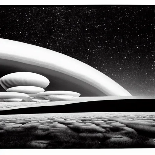 Prompt: a black and white sci - fi landscape by anselm adams