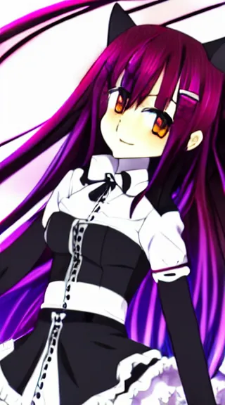 Image similar to Anime Screenshot of a “red-eyed black-haired anime fox girl” wearing black fingerless-gloves, high-waist-black-skirt, white-collared-shirt blue-open-jacket, black-necktie, unsheathing her katana, white background, visual-key, anime illustration, pixiv, anime-twitter