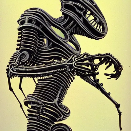 Image similar to a giant biomechanical alien monster by jack gaughan