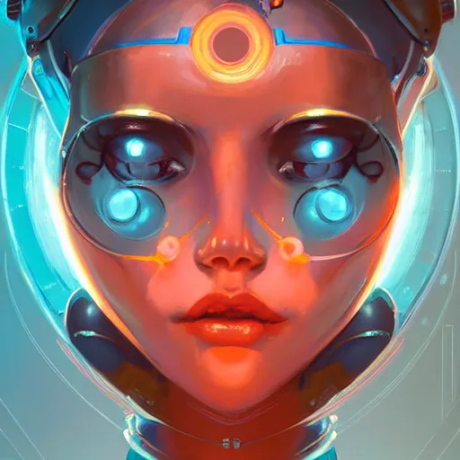 Prompt: symmetrical portrait of a beautiful cybernetic woman hal 9 0 0 0 by pete mohrbacher and guweiz and josan gonzalez, graphic novel, artstation, deviantart, pinterest, 4 k uhd image