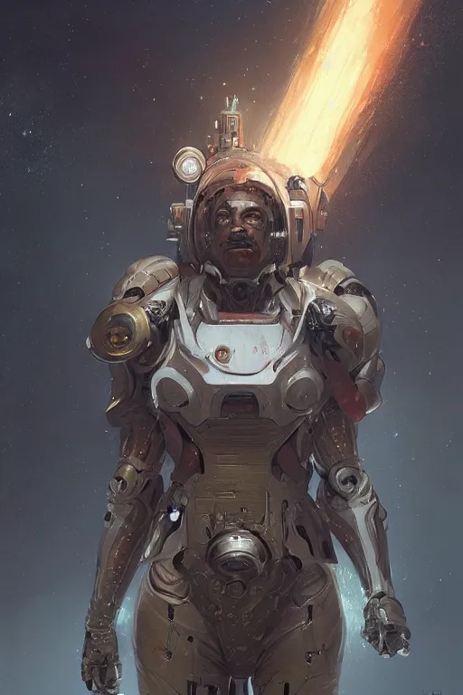 Image similar to A full portrait of a scifi heavy deep space flamethrower soldier, intricate, elegant, highly detailed, digital painting, artstation, concept art, smooth, sharp focus, illustration, art by Krenz Cushart and Artem Demura and alphonse mucha