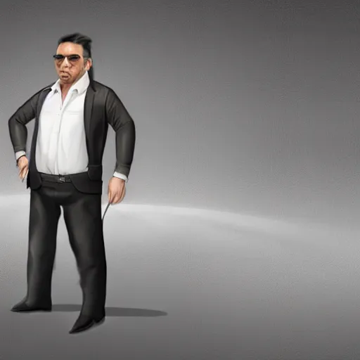 Prompt: a midage italian male, short hair with gel, overweight, fine white shirt, leather belt, suit pants, leather shoes, full body, isolated background, concept art, detailed, unreal engine