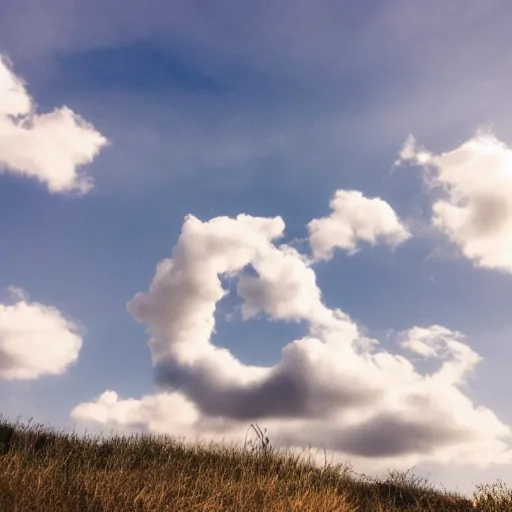 Image similar to a photo of a cloud with the shape of a skull, blue sky
