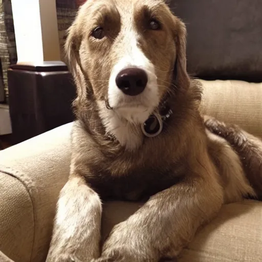 Image similar to cozy picture of older handsome lord richard is sitting gracefully on a sofa, his eyes look wise, happy wise. he has bouncy belly, oh he is a human by the way