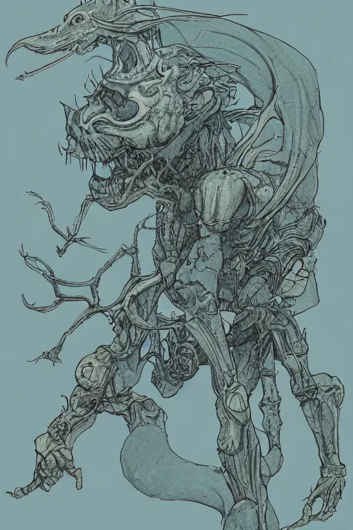 Image similar to calcium wererat, in the style of Greg Broadmore and Arthur Rackham and Moebius,trending on artstation, light lighting side view,digital art,surrealism ,macro,blueprint ,vaporwave ,