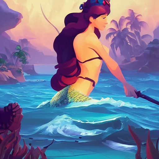 Image similar to painting mermaid treasure on sea of thieves game avatar hero smooth face median photoshop filter cutout vector, behance hd by jesper ejsing, by rhads, makoto shinkai and lois van baarle, ilya kuvshinov, rossdraws global illumination