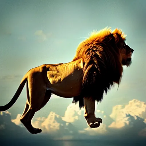 Prompt: lion floating in the sky