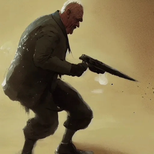 Prompt: old man, throwing hand grenade, greg rutkowski art