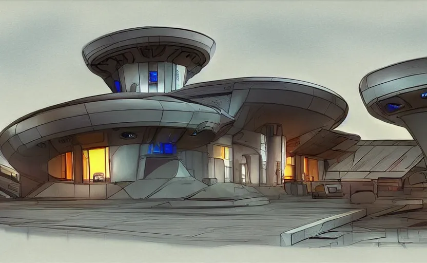 Image similar to Futuristic police station. By Frank Lloyd Wright, concept art, digital painting, highly detailded