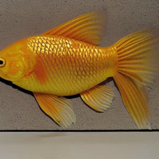 Prompt: goldfish status in the brutalist style