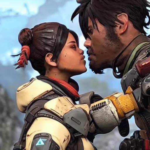 Prompt: revenant from apex legends kissing ash from titanfall