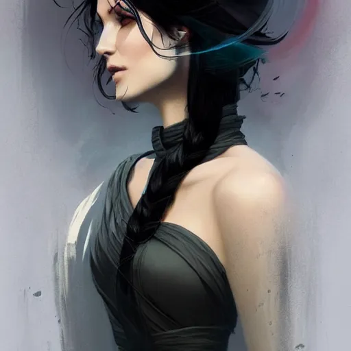 Image similar to Elegant woman with black hair, smoke around her, high detail, concept art background by john harris + andreas rocha, artwork by charlie bowater + artgerm + anato finnstark + ross tran