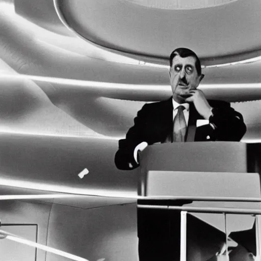 Image similar to The French President Charles de Gaulle inaugurating the first faster than life spaceship in 1969