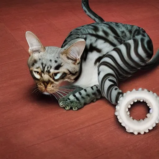 Prompt: hybrid cat and octopus, photograph, highly realistic