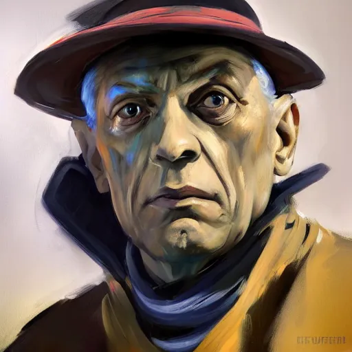 Prompt: greg manchess portrait painting of pablo picasso as overwatch character, medium shot, asymmetrical, profile picture, organic painting, sunny day, matte painting, bold shapes, hard edges, street art, trending on artstation, by huang guangjian, gil elvgren, ruan jia, randy vargas, greg rutkowski