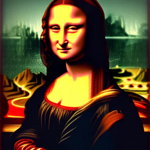 Prompt: cyberpunk Mona Lisa, digital painting