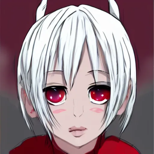 Image similar to white hair red eyes two small horn on the head anime style anime girl