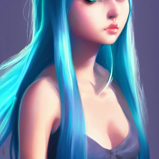 Image similar to teen girl, azure blue hair, gorgeous, amazing, elegant, intricate, highly detailed, digital painting, artstation, concept art, sharp focus, illustration, art by Ross tran