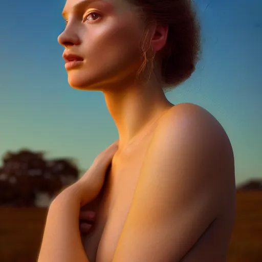 Prompt: photographic portrait of a stunningly beautiful renaissance female with golden skin in soft dreamy light at sunset, contemporary fashion shoot, by edward robert hughes, annie leibovitz and steve mccurry, david lazar, jimmy nelsson, breathtaking, 8 k resolution, extremely detailed, beautiful, establishing shot, artistic, hyperrealistic, beautiful face, octane render