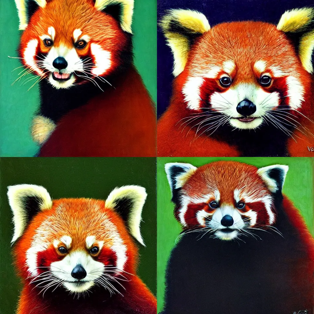 Prompt: portrait of a red panda by vermeer, symmetrical, highly detailed, colorful, warm colors