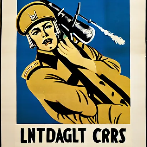 Image similar to propaganda poster promoting the artillery corps, limited palette, ww 2