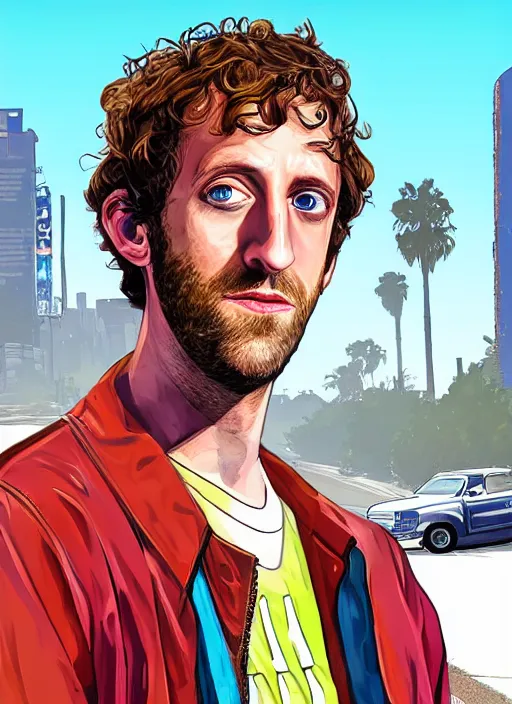 Prompt: a portrait of thomas middleditch as gta 5 cover art