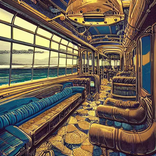 Image similar to intricate detailed victorian golf interior of submarine, pipes, captain, by peter mohrnacher and dan mumford, chsociety