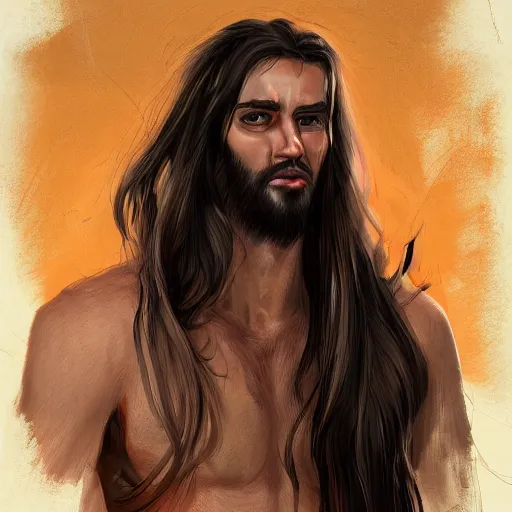 Prompt: bold man with long hair. trending on artstation