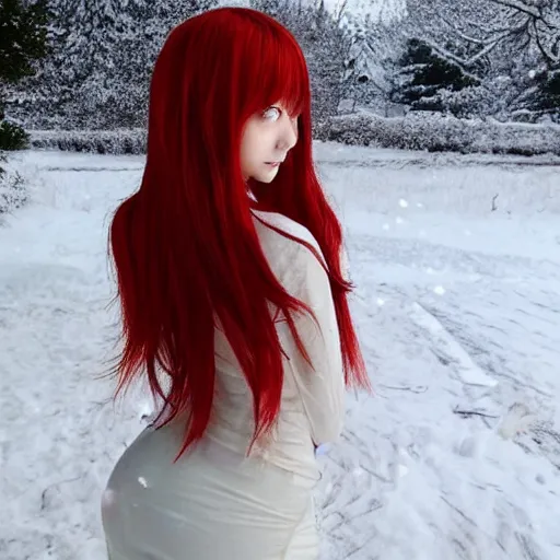Image similar to Anime girl with red hair, North, snowy