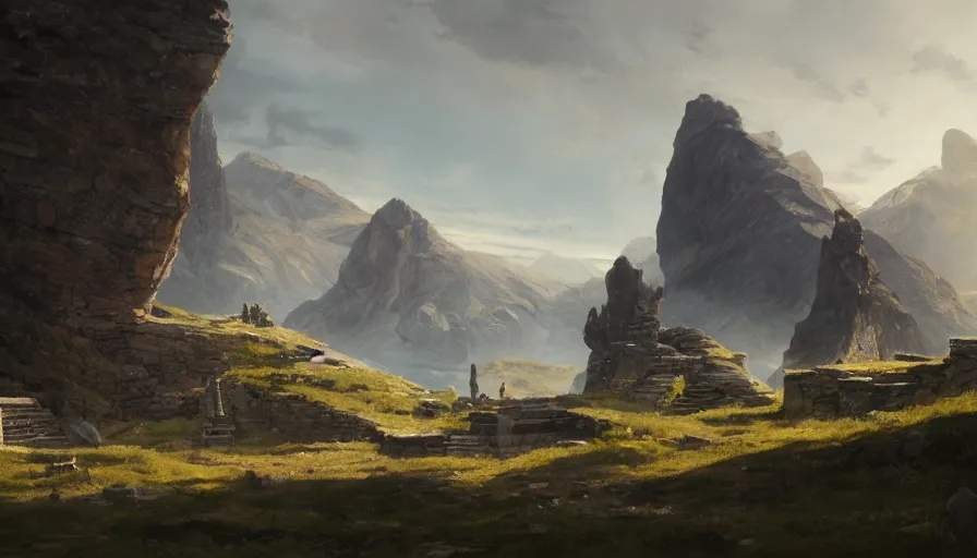 Image similar to a beautiful establishing shot of seidhe llygad amphitheater, by greg rutkowski and kalin popov, trending on artstation, masterpiece,