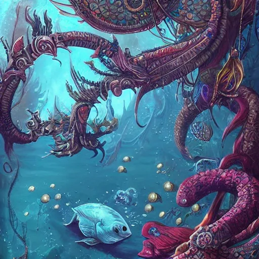 Image similar to underwater scene, d & d style, trending on artstation, colorful, intricate, highly detailed art by aurore folny