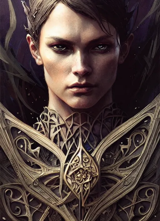 Image similar to Muscular and powerful medieval knight portrait, art nouveau, fantasy, intricate flower designs, elegant, highly detailed, sharp focus, art by Greg Rutkowski